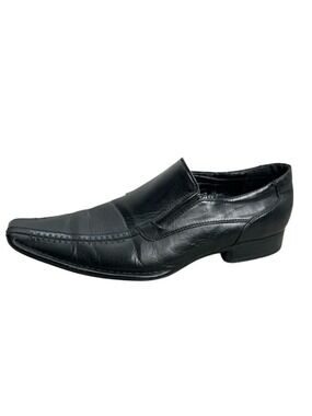 Stockhomme black hand made square apron toe business casual loafers 44